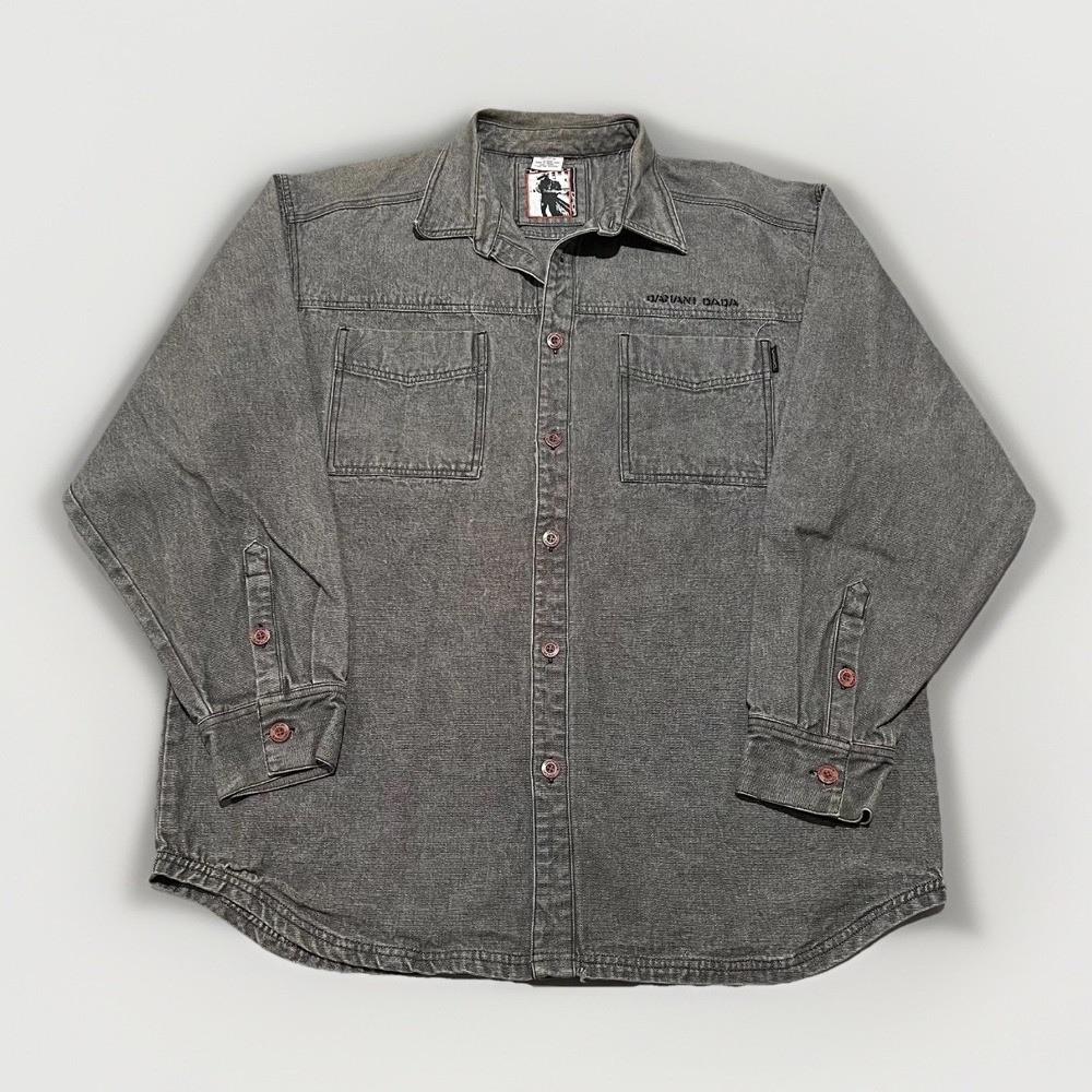 Vintage 90s Damani Dada Mens Grey Denim Hip Hop Y2K Oversized Shirt Jacket 2XL
